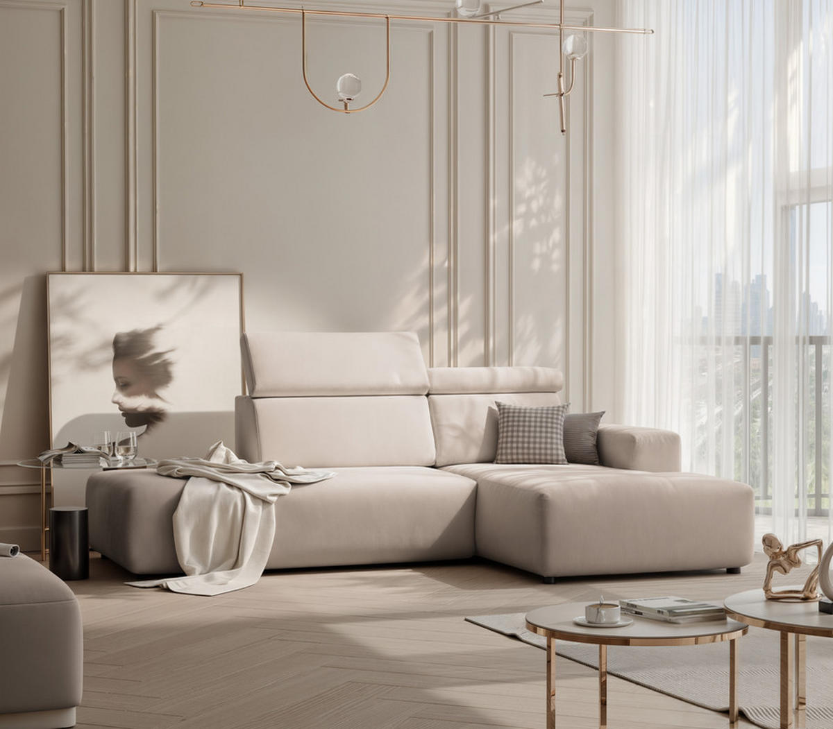 ECKSOFA RICO Rechts, Stoff Beige - Beige, Textil (260/186cm) - Idohome