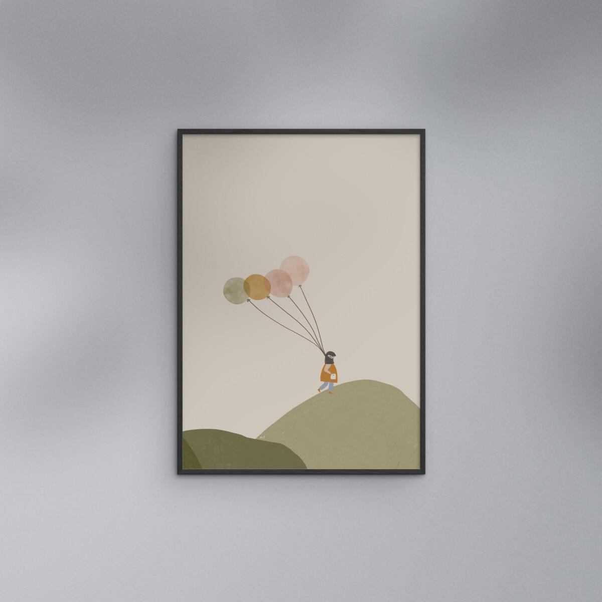 POSTER mit Rahmen Menina Lisboa - Girl and Her Balloons - Multicolor/Schwarz, Holz/Papier (50/70cm) - Poster&Frame