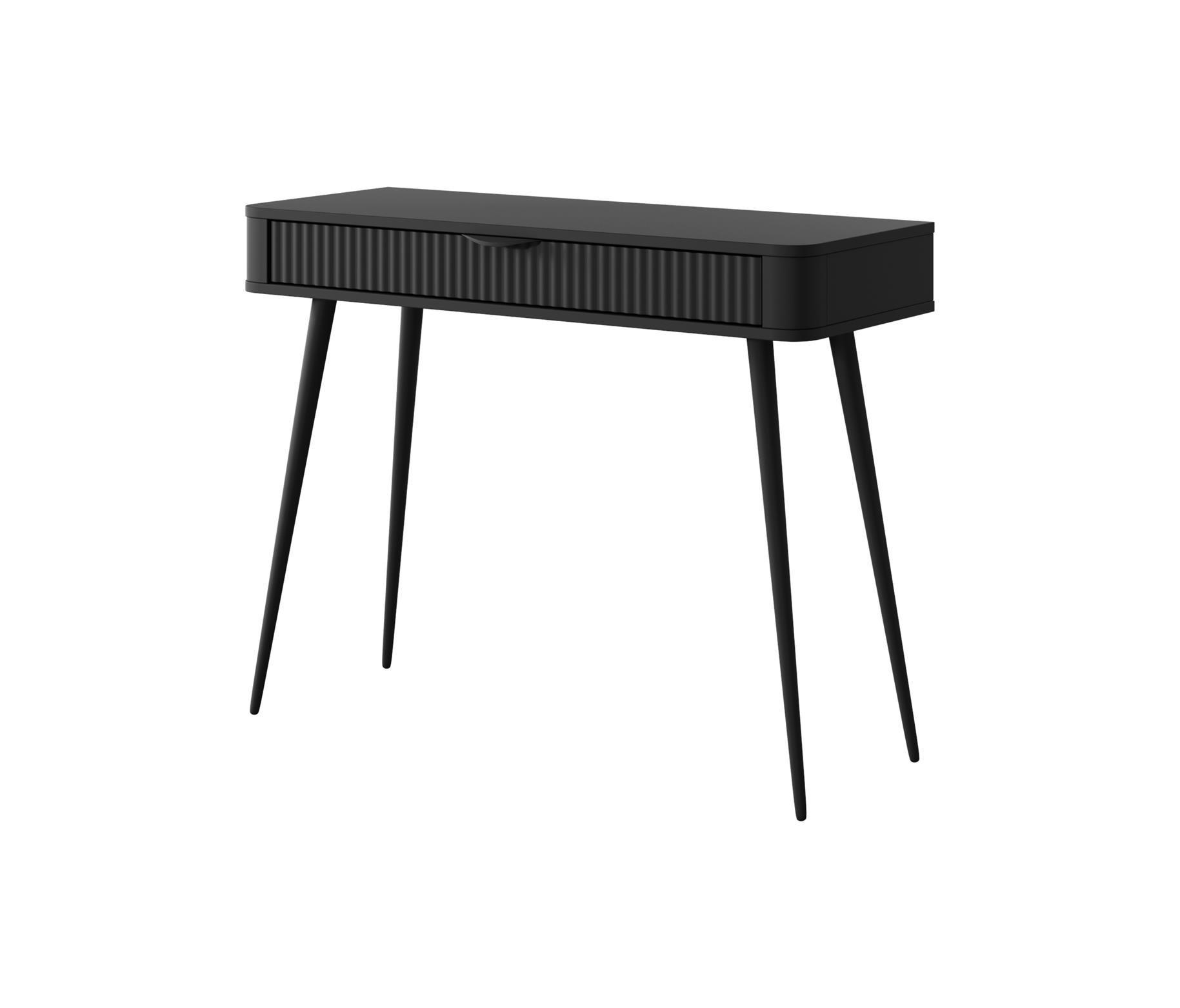 SCHMINKTISCH Lante, Schwarz, Hochbeinig, Geriffelter Schublade, Modern - Schwarz, Holzwerkstoff (38/100/78cm) - Bettso