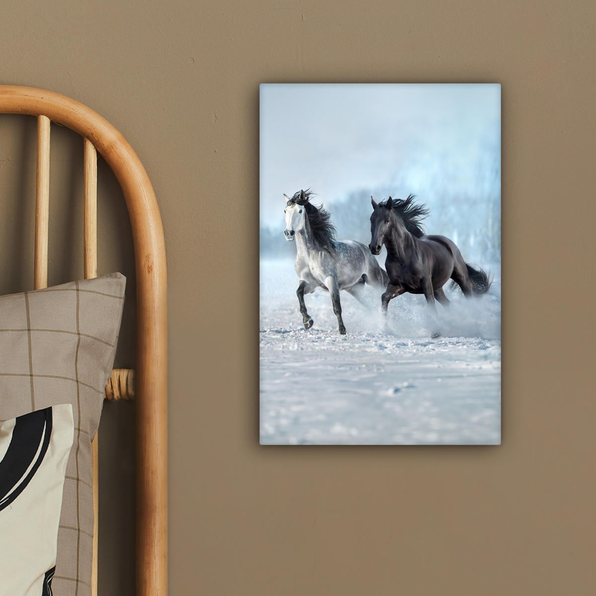 LEINWANDBILD Pferde - Winter - Tiere - Natur - Schnee 20x30 cm - Anthrazit, Textil (20/30cm) - MuchoWow