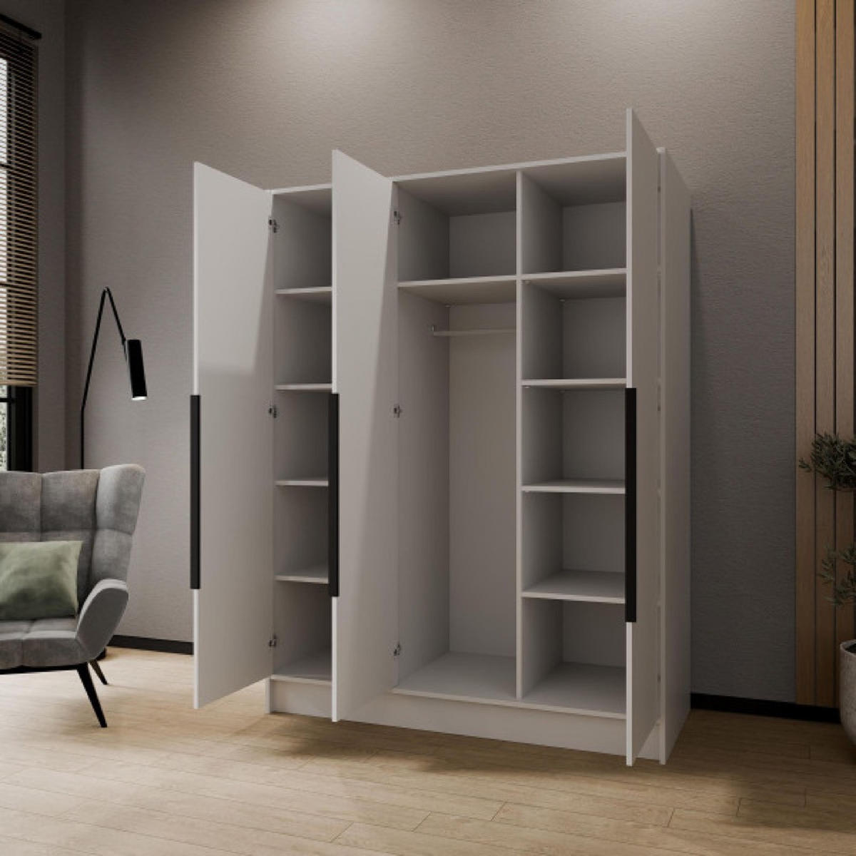 SCHRANK Weiß ORTO Glatt Ohne Spiegel Mit Schwarzen Griffen 150 g - Schwarz/Weiß, Holzwerkstoff (150/200/51cm) - Sepro Meble