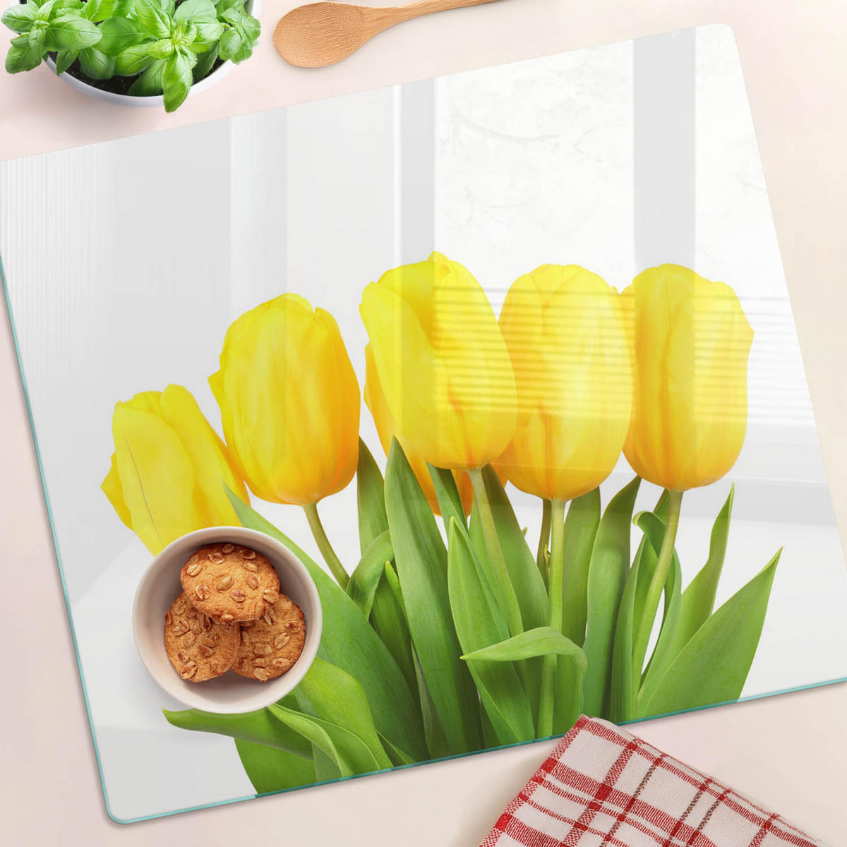 GLASPLATTE 60x52 cm Gelbe Tulpen - Gelb, Glas (60/0.4/52cm) - TULUP