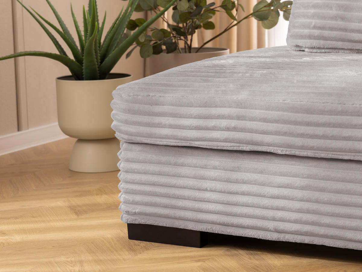ECKSOFA Wolke mit tiefer Sitzfläche, Schlaffunktion und praktischem Bettkasten aus weichem Hellgrau Cordstoff - Hellgrau/Schwarz, Holz/Kunststoff (225/162cm) - S-Style