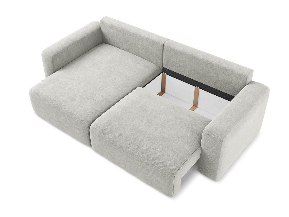 ECKSOFA mit Schlaffunktion links Chenille Stoff Grau - Hellgrau/Schwarz, Kunststoff/Textil (149/244cm) - Makamii