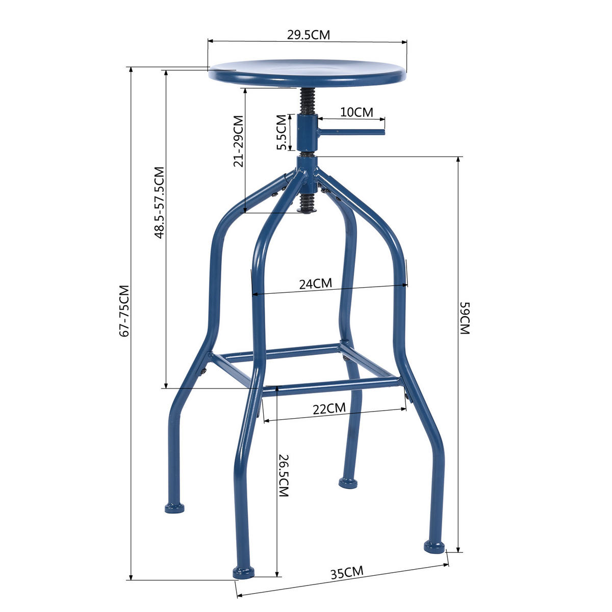 BARHOCKER 2er-Set Metall, blau - Blau, Metall (35/75/35cm) - Urban Meuble