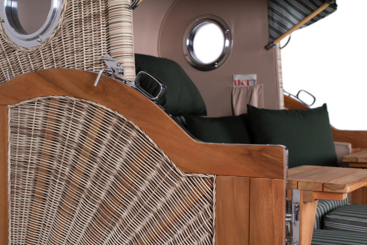 STRANDKORB XXL Düne Grande Teak PE Shell - Braun/Grün, Metall (142/170/95cm) - Mr. Deko