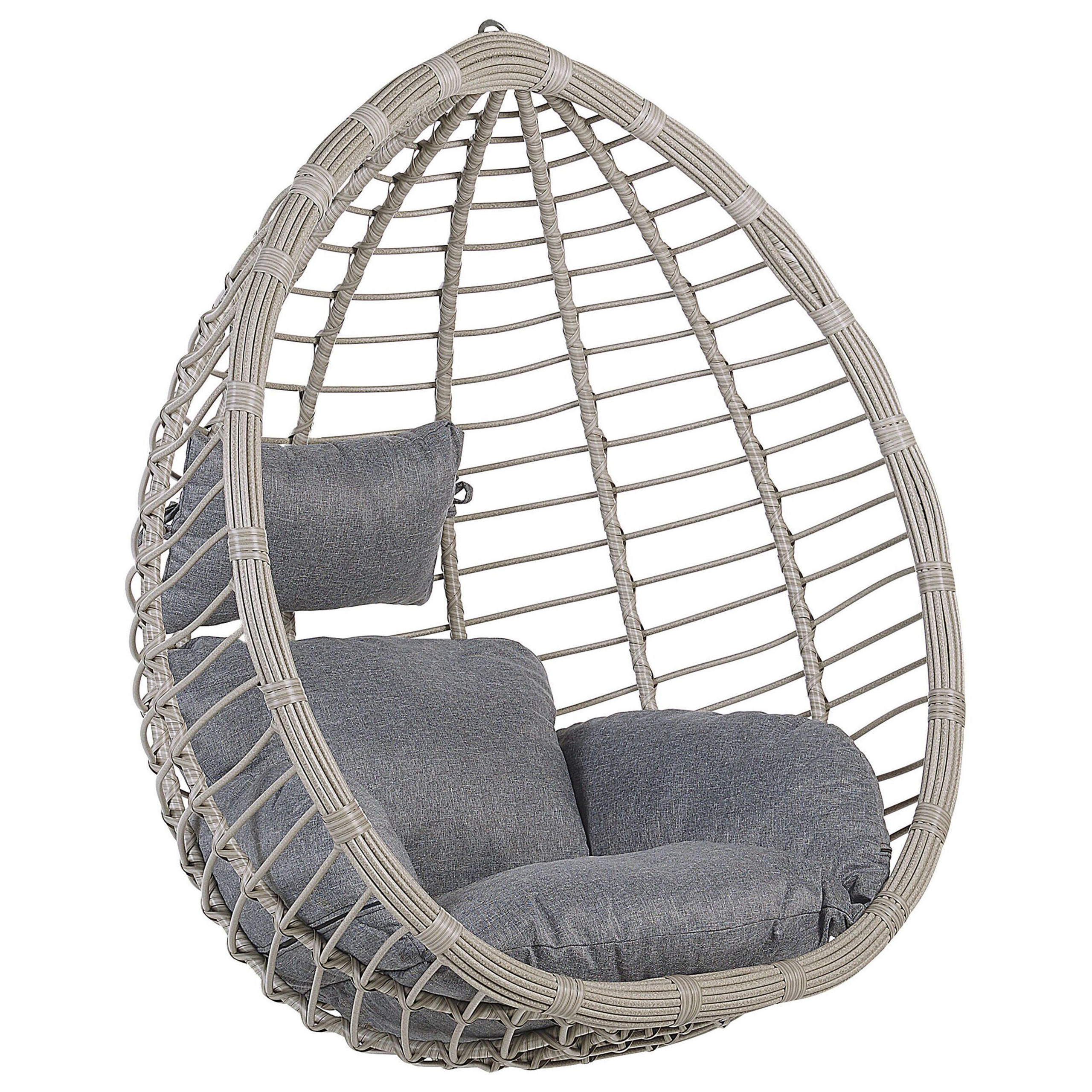 HÄNGESESSEL PE Rattan hellgrau 106 cm mit Sitzkissen Tollo - Grau, Kunststoff (106/116/74cm) - Beliani
