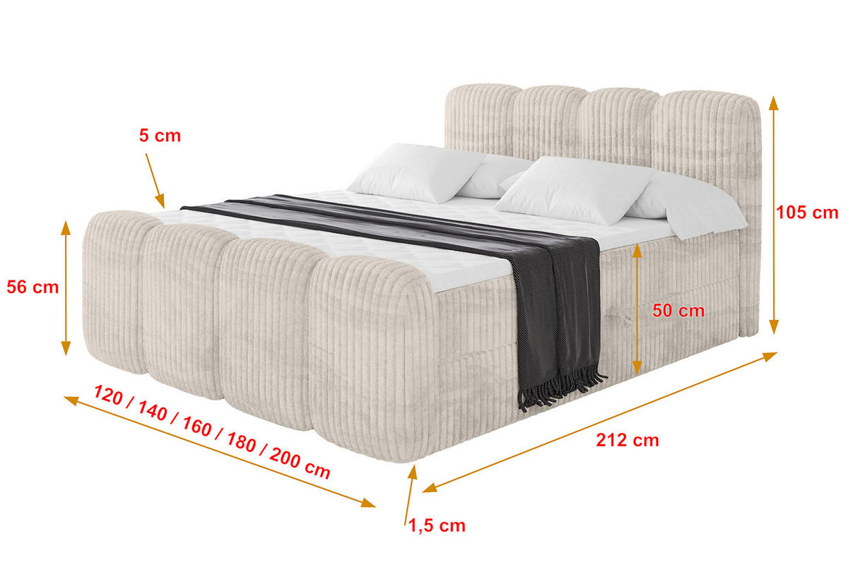 BOXBETT mit Matratze H4 und Lattenrost - NINA-Z - 120x200 cm - Creme - Creme, Holzwerkstoff (120/200cm)