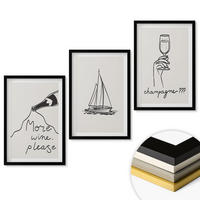 WANDBILDER 3er-Set - 40x60 cm Schwarzer Rahmen - Weinsegelboot-Glas-Linienzeichnung - Schwarz, Kunststoff (40/60cm) - ArtPrintCave