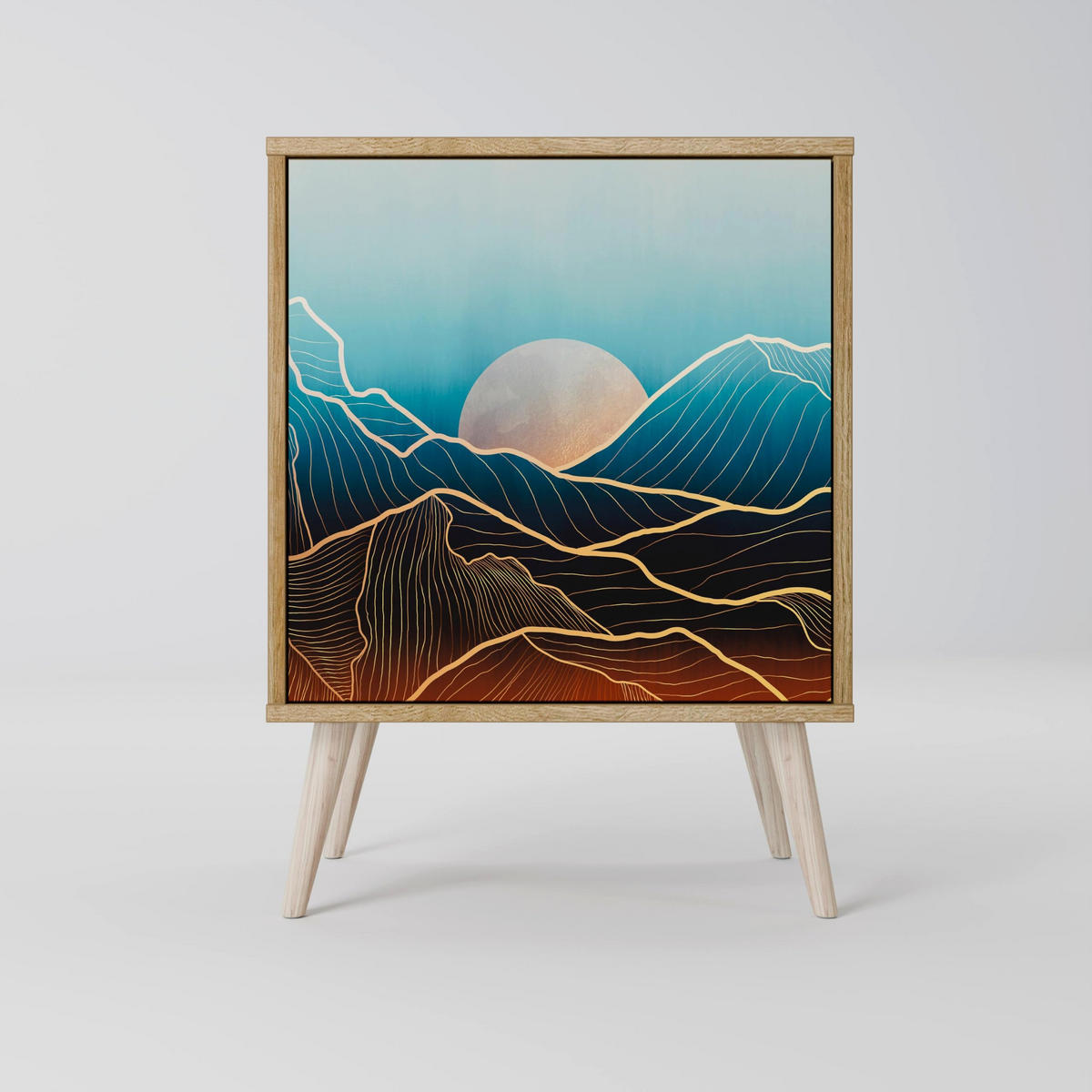 SIDEBOARD LUNAR SECRETS, Grau, 57,5x42x75,5 cm, Goldfarbene Metallfüße - Goldfarben/Multicolor, Holzwerkstoff/Metall (57.5/75.5/42cm) - SpaceRebels
