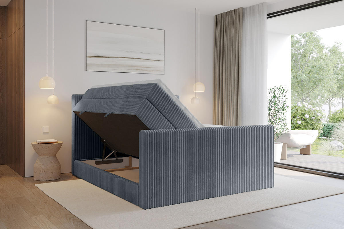 BOXSPRINGBETT mit Matratze H3|H4 und Lattenrost - TOLO-Z KING 140x200 Cord - Grau - Grau, Holzwerkstoff (140/200cm) - ALTDECOR