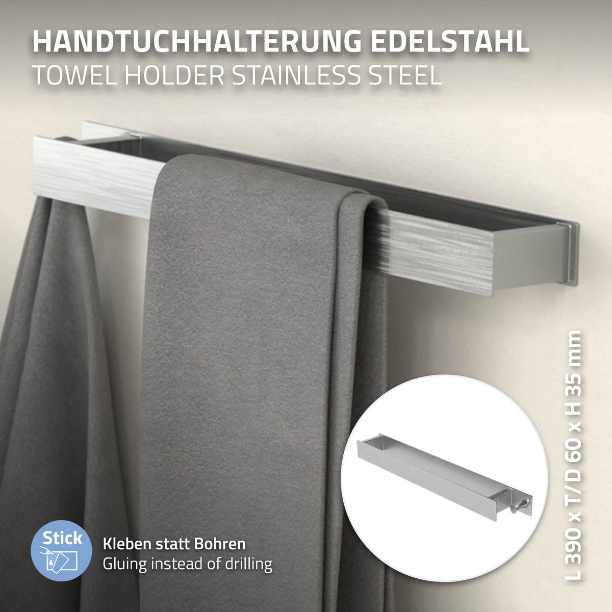 HANDTUCHHALTER ohne Bohren Edelstahl 2er Set - Silberfarben, Metall (6/3.5/42cm) - ML-DESIGN