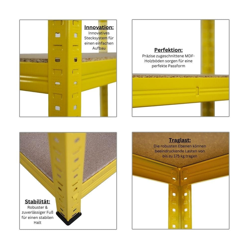 SCHWERLASTREGAL 5er YELLOW BEE Set, HxBxT 180x90x40cm, Fachlast 175kg, 5 Ebenen, Gelb - Gelb, Metall (450/180/40cm) - PROREGAL