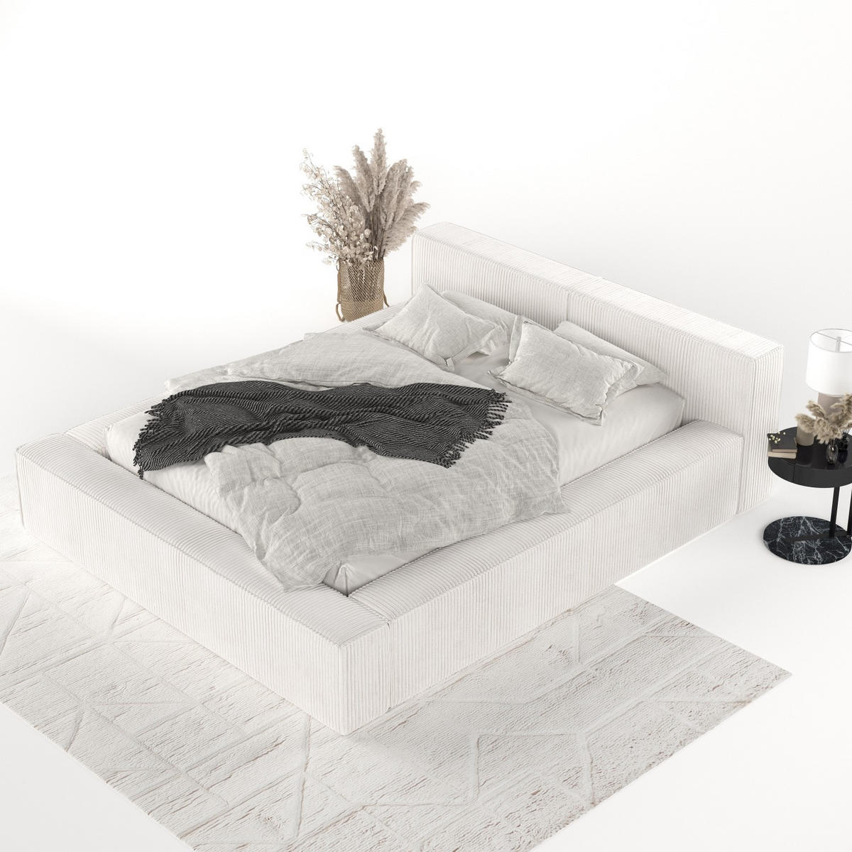POLSTERBETT Casto mit Stauraum 140/200 cm Creme im Poso Stoff - Creme/Schwarz, Holz/Holzwerkstoff (140/200cm) - AltaBeds