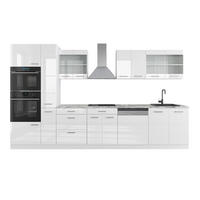 KÜCHENZEILE R-Line Weiß Hochglanz/Weiß 350 cm mit Hochschrank, ohne Arbeitsplatte - Weiß Hochglanz/Weiß, Holzwerkstoff (350/81.6/46cm) - Vicco