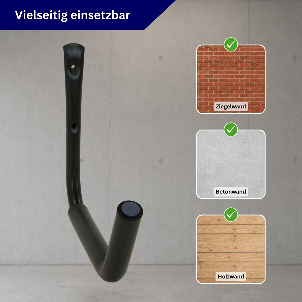 XXL- Schwerlasthaken GRIT mit Polsterhaken HxBxT 31x4x38 cm Traglast 35 kg Schwarz 6-teiliges Set Wandhaken - Schwarz, Metall (38/4/31cm) - PROREGAL