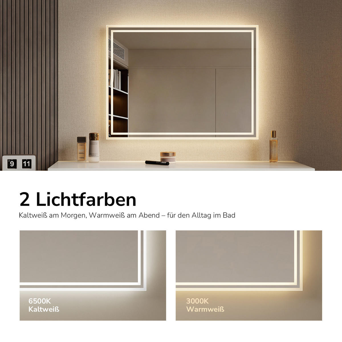 OGLINDA de baie cu LED-uri 80/60 cm - transparent, sticlă (80/60/3.5cm) - EMKE