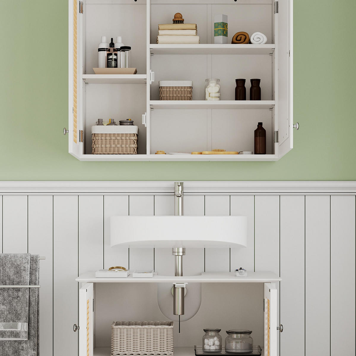 BADMÖBEL-SET Rosario Weiß 2 teilig - Weiß, Holzwerkstoff (60/58/35cm) - Vicco