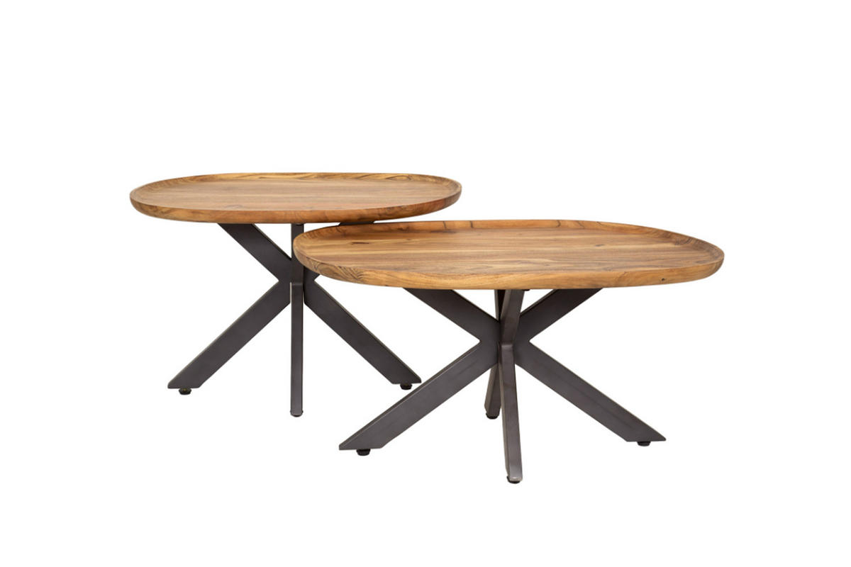 COUCHTISCH-SET RUBY Braun Akazie - Schwarz/Braun, Holz/Metall (70/48/45cm) - KAWOLA