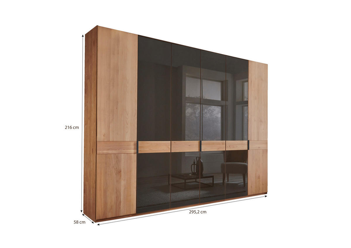 SCHLAFZIMMER Arden mit teilmassiver Erle und Mocca-Glas 4-teilig mit Drehtürenschrank, Doppelbett 180x200cm, zwei Nachttische - Braun, Holzwerkstoff (80/200/120cm)