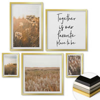 WANDBILDER 5er Set - 50x50 cm & 20x30 cm & 40x60 cm Goldrahmen - Landschaftsgrasblumen Wärme - Goldfarben, Kunststoff (40/60cm) - ArtPrintCave