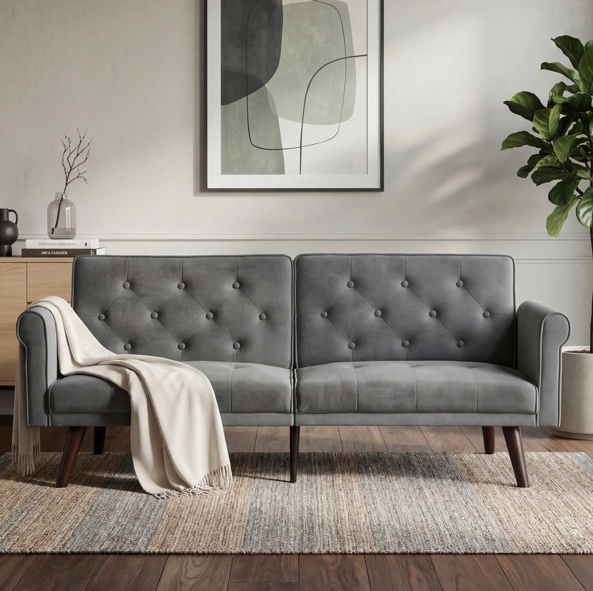 SCHLAFSOFA aus Samt in Grau mit verstellbaren Rückenlehnen - Grau, Textil (172/70/89cm) - Modfu