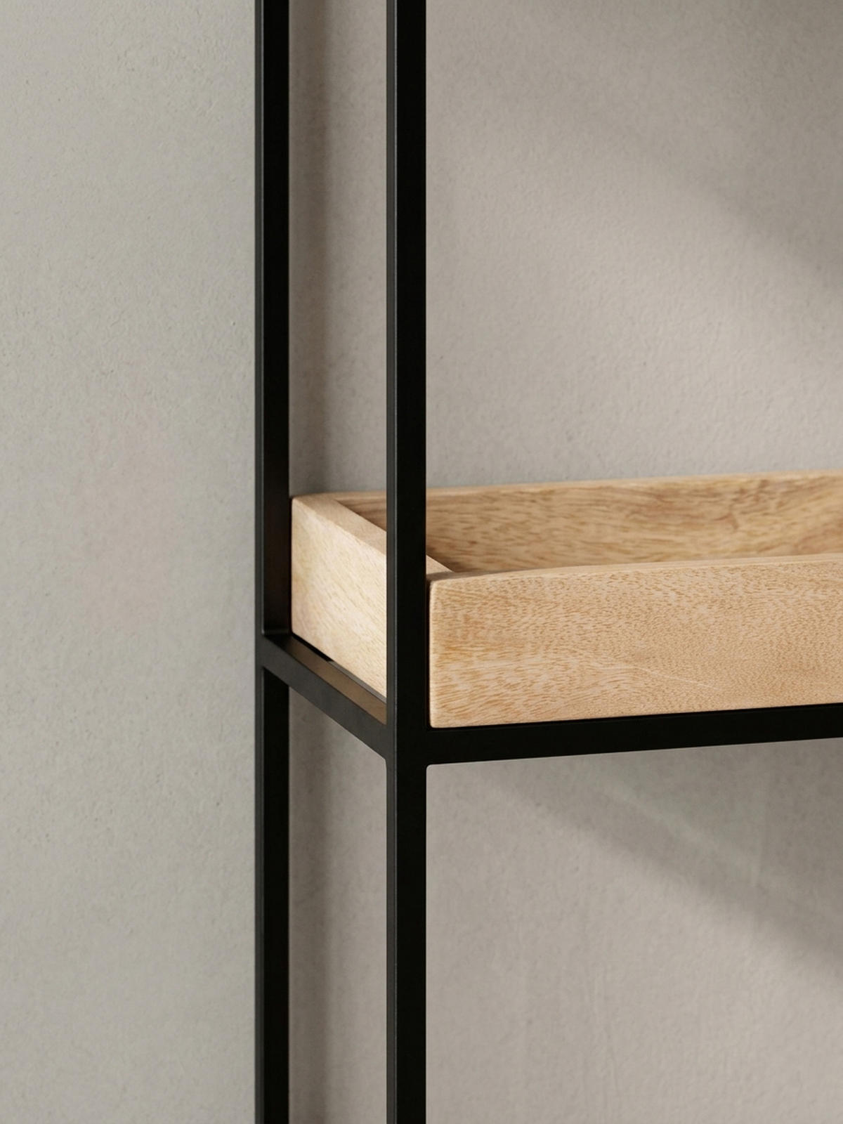 WANDREGAL Mango Massivholz Metall Industrial Stil 27x77x18 cm Rechteckig mit 3 Ablagen - Schwarz/Braun, Holz (27/77/18cm) - KADIMA DESIGN