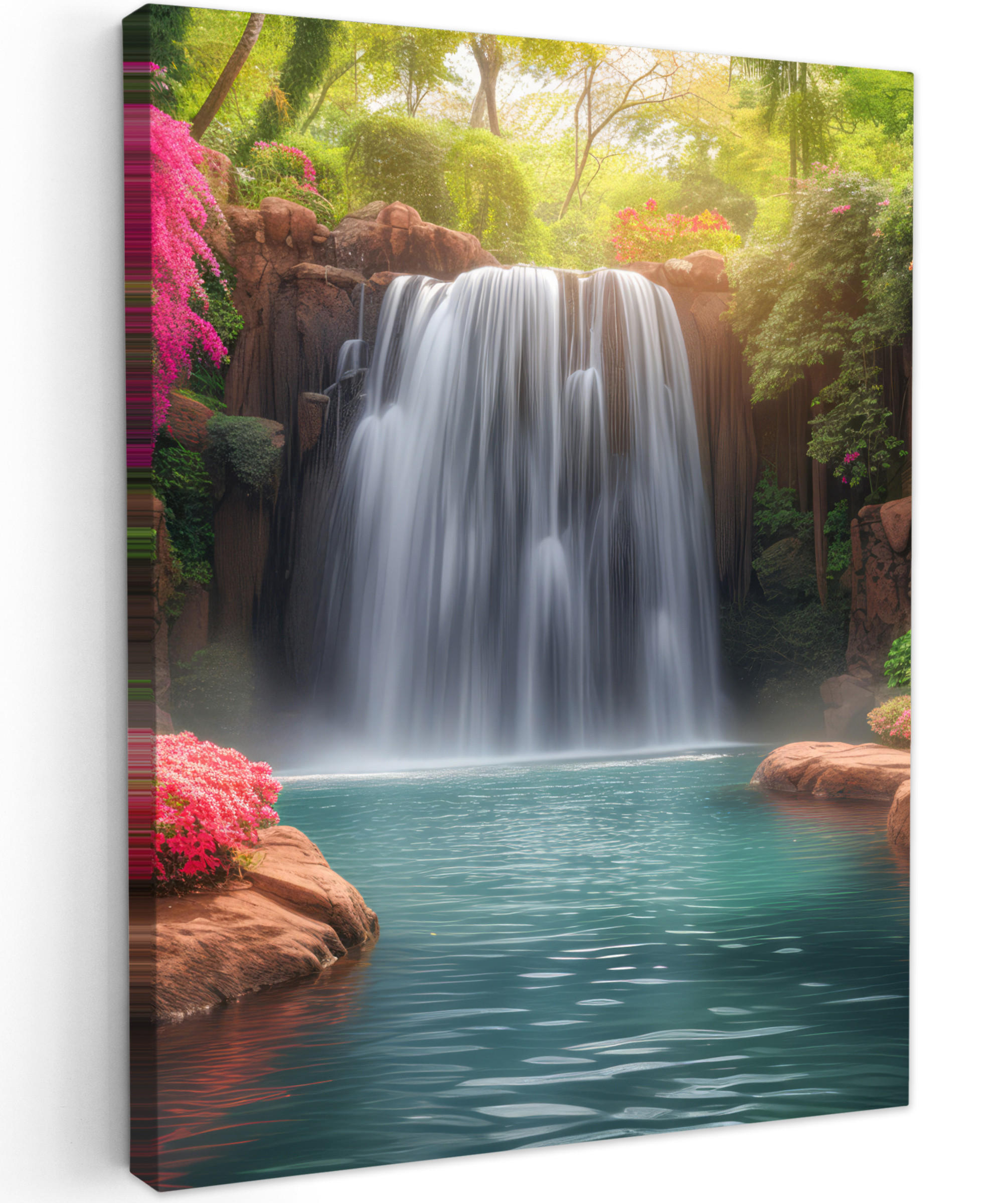 LEINWANDBILD Wasserfall - Natur - Pflanzen - Dschungel - Wasser 30x40 cm - Grün, Textil (30/40cm) - MuchoWow