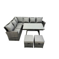 GARTENTISCHGRUPPE Polyrattan Dunkelgrau 8-Sitzer - Dunkelgrau/Grau, Glas/Kunststoff - Fimous