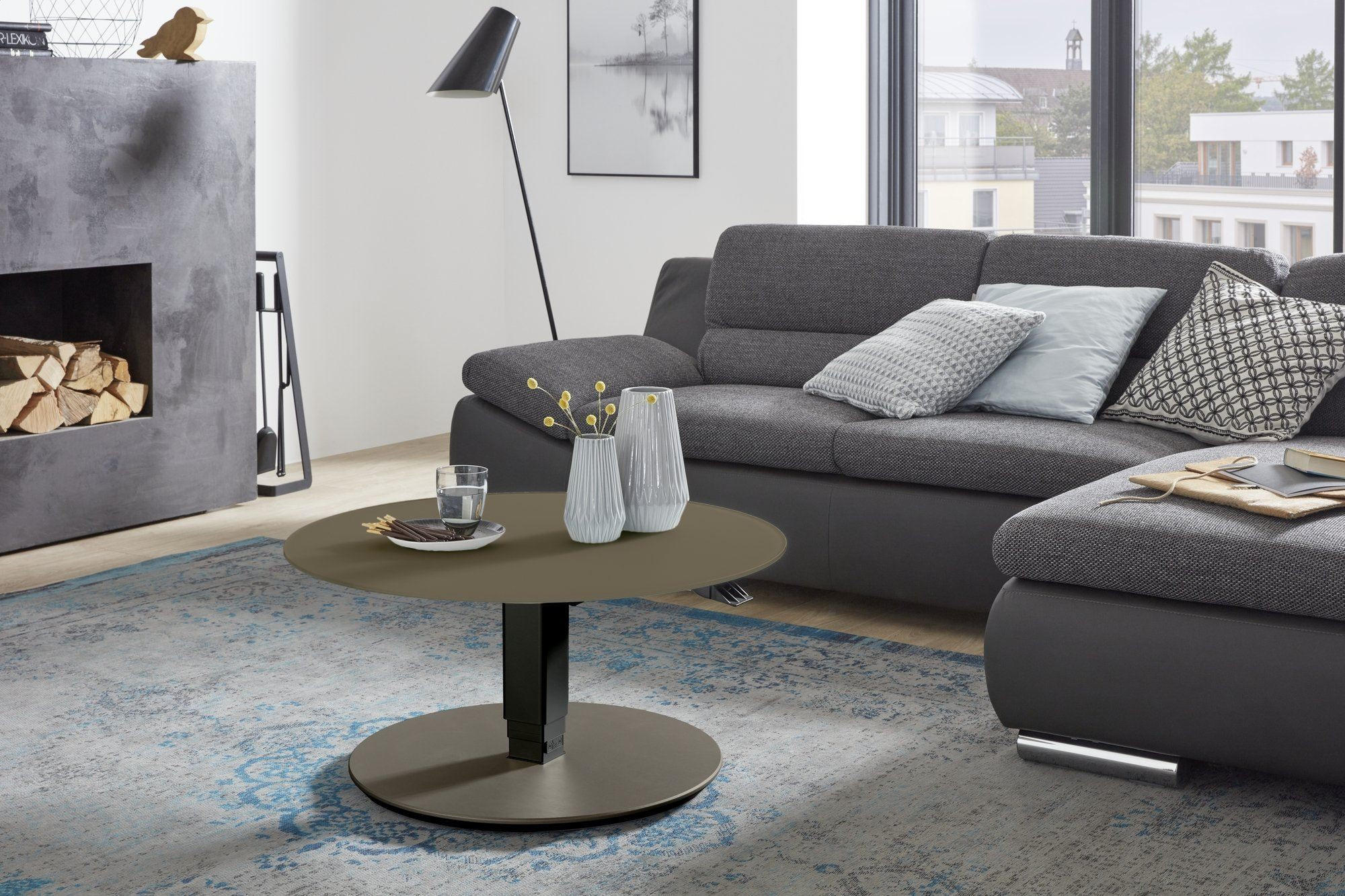 WOHNZIMMERTISCH rund Cathleen 80x80x39 Couchtisch Schwarz/Beigegrau - Braun, Glas (80/80/39cm) - 58aufmkessel