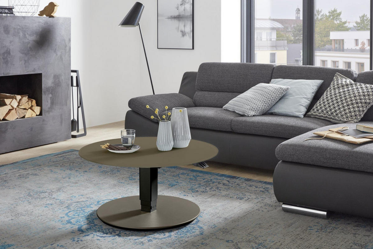 WOHNZIMMERTISCH rund Cathleen 80x80x39 Couchtisch Schwarz/Beigegrau - Braun, Glas (80/80/39cm) - 58aufmkessel