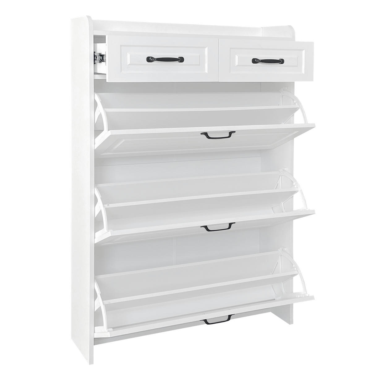 SCHUHSCHRANK aus Spanplatte 80x23,5x131cm in Weiß mit 3 Klappen & 2 Schubladen - Weiß, Holzwerkstoff (80/131/23.5cm) - Modfu