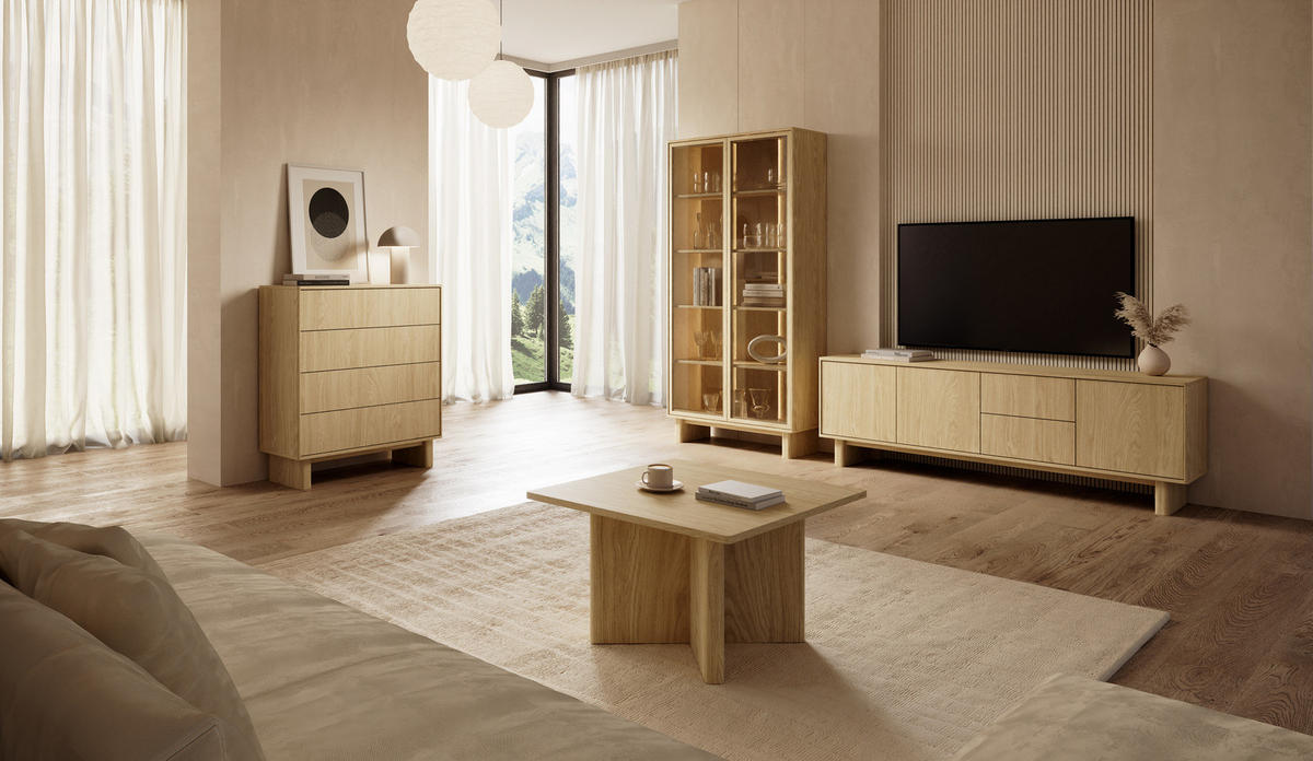 KOMMODE VIRONE (Geölte Eiche, 4 Schubladen, Vollauszug, Push-to-Open) - Eichefarben, Holz/Holzwerkstoff (93/103/38cm) - Ravio
