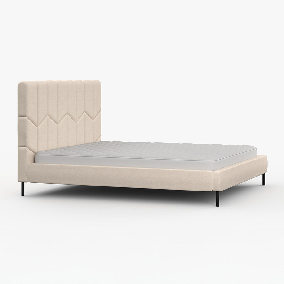 POLSTERBETT KRIS, Lattenrost, ohne Bettkasten, gepolsterte Kopfstütze 160/200 in Creme - Creme/Schwarz, Holz/Textil (160/200cm) - imoebel24