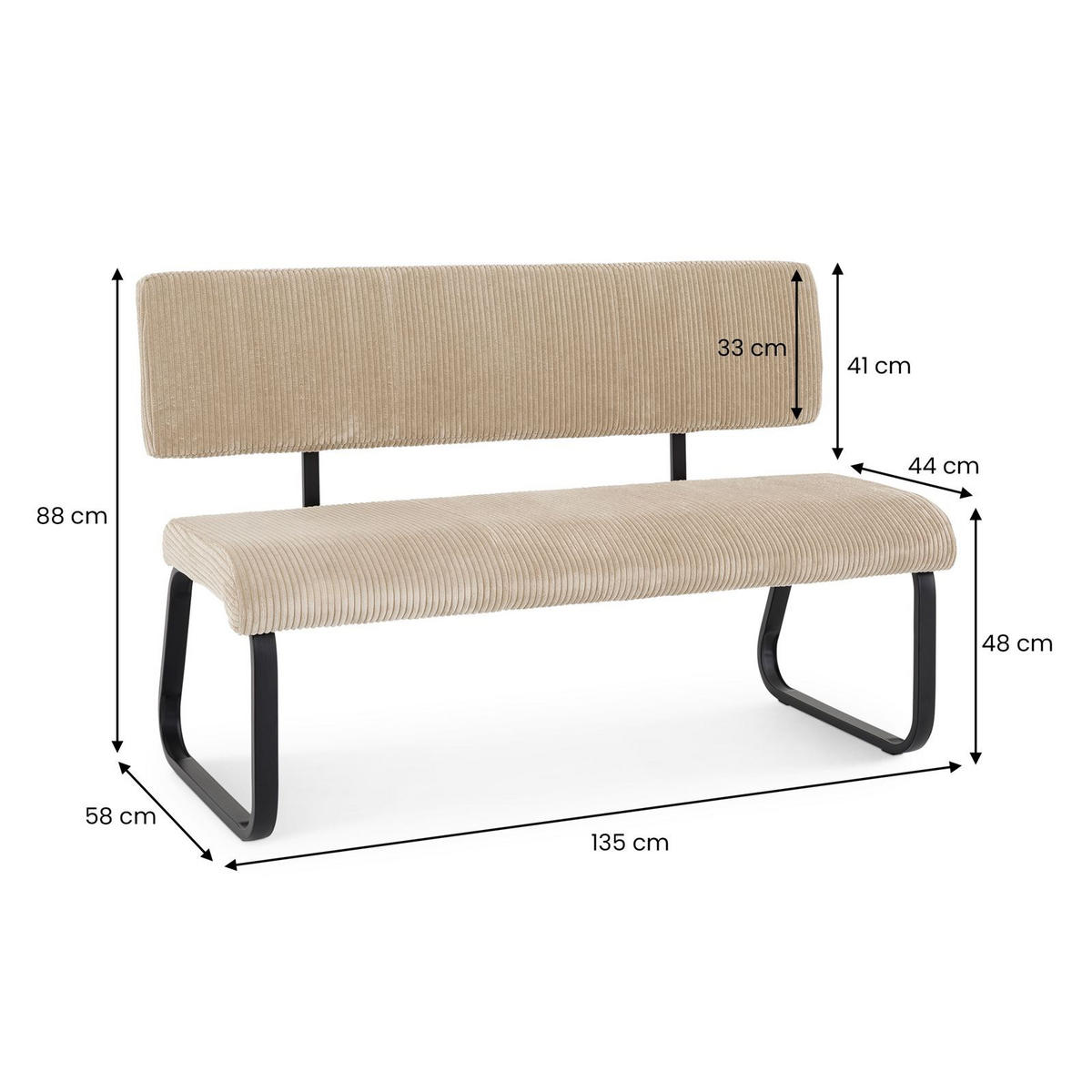 ESSZIMMERBANK MATESE beige - Beige, Textil/Metall (135/88/58cm) - IDIMEX