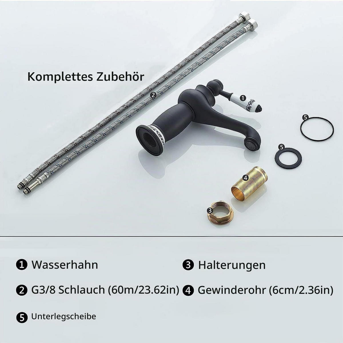 BADEZIMMERARMATUR, Messing, Wasserrohr, 22 cm hoch, schwarz. - Schwarz, Metall (24/9/14cm) - Vallsero