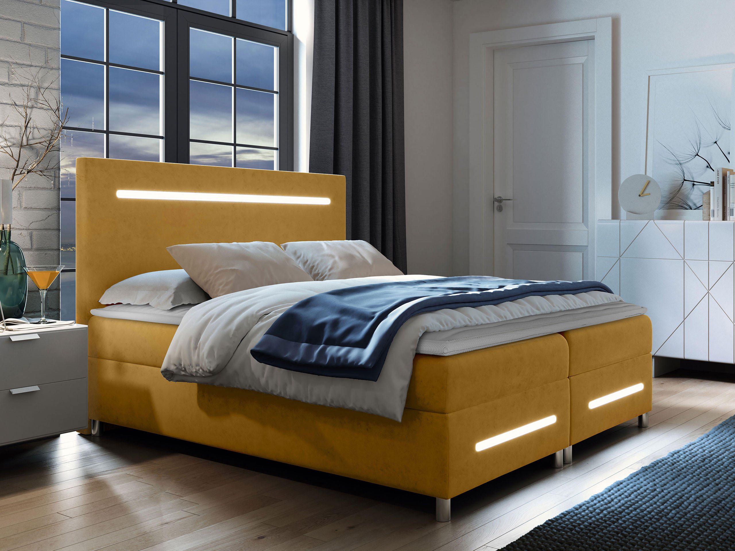 BOXBETT Enter LED - Gelb, Holz (140/200cm) - MIRJAN24