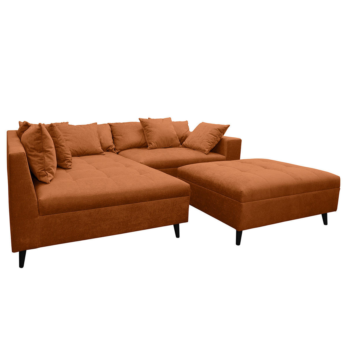 ECKSOFA mit Ottomane und Hocker - Rostfarben/Schwarz, Birkenholz/Textil (247/174cm) - home24