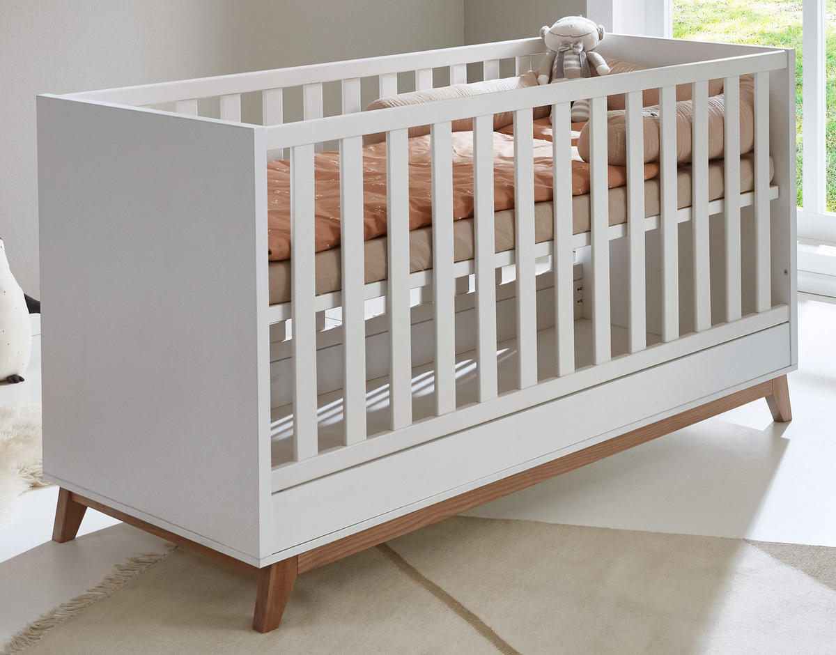 BABYBETT Lina 4x höhenverstellbar Weiß/Waluss - Walnussfarben/Weiß, Holz/Holzwerkstoff (70/140cm) - arthur berndt