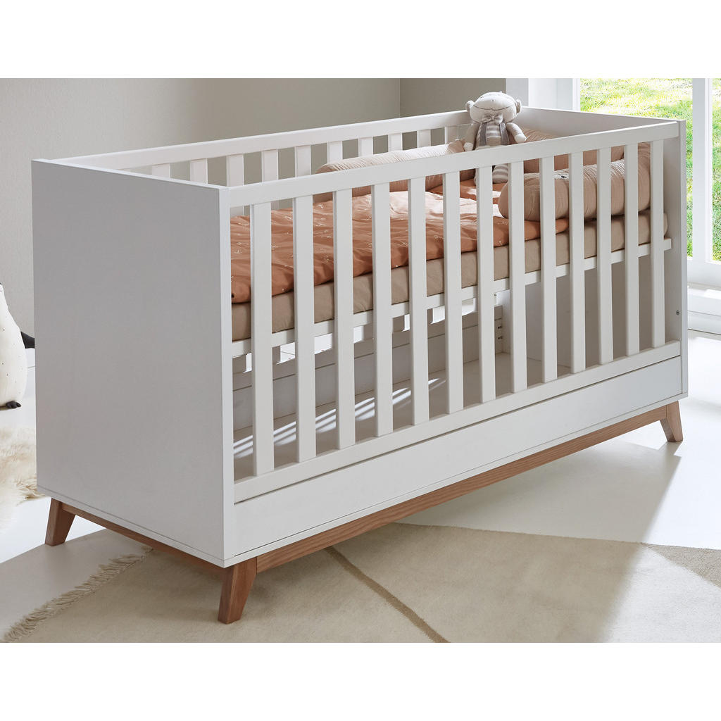 Thumbnail - arthur berndt Babybett, Weiß, Walnuss, Holzwerkstoff, Holz, Teilmassiv, Rechteckig, 70x140 cm, Blauer Engel, Hergestellt...