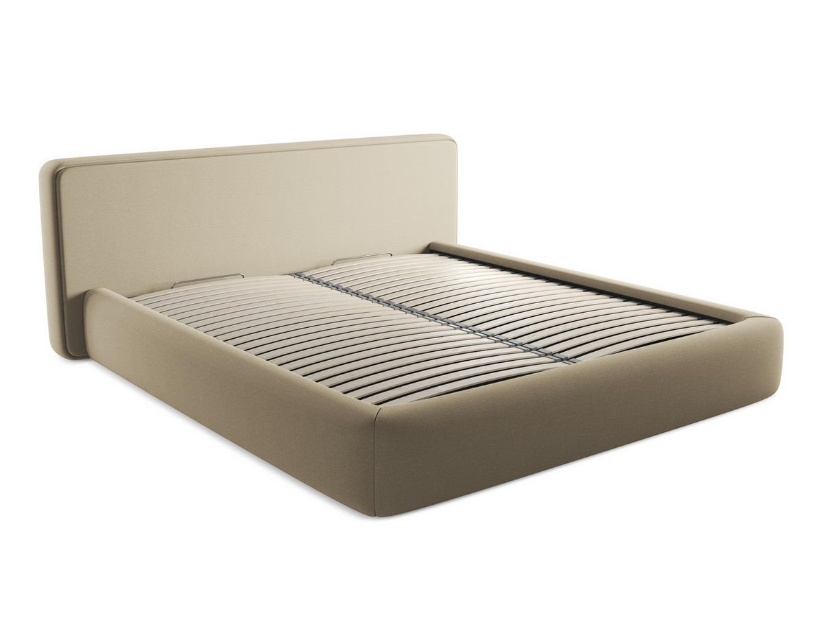 POLSTERBETT mit Bettkasten und Lattenrost 220x225 Beige - Beige/Schwarz, Kunststoff/Textil (180/200cm) - Makamii