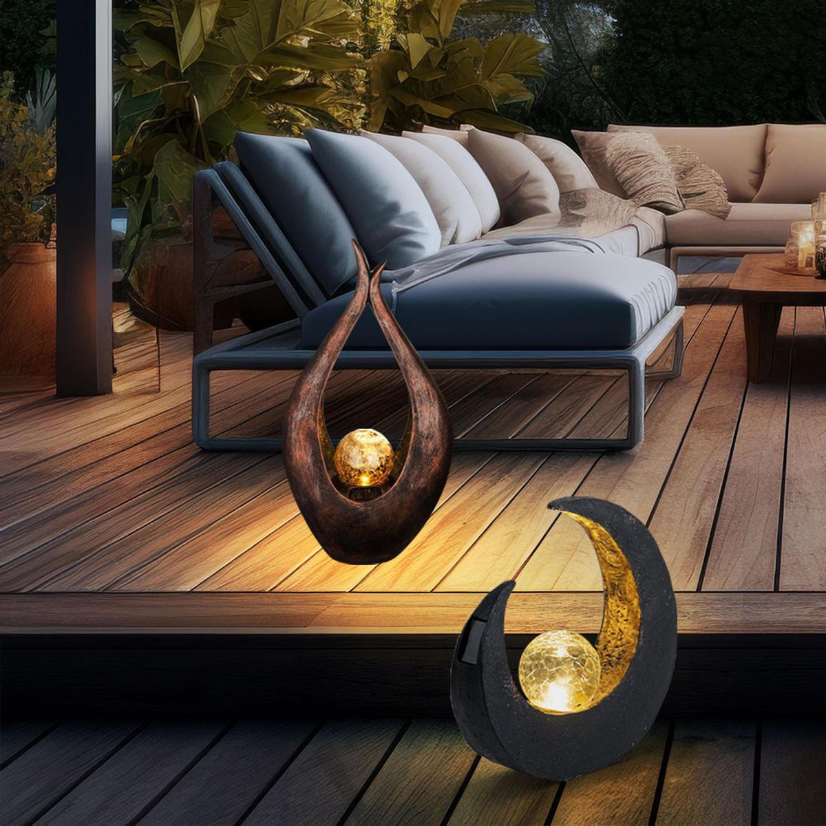 LED AUSSENLEUCHTE Crackle Glaskugel Bronze 2er Set - Bronzefarben, Kunststoff (26.5/13/50cm) - Globo Lighting