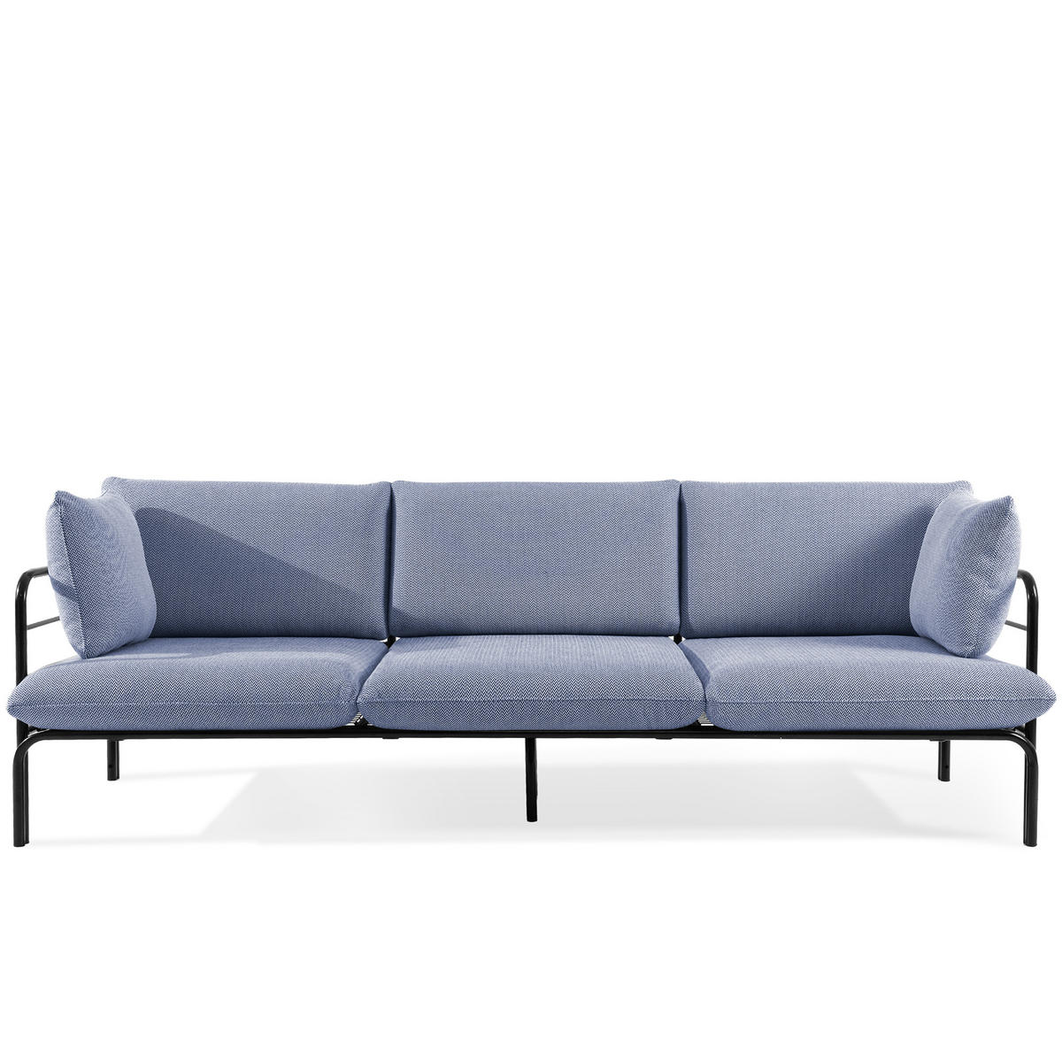 GARTENMÖBELSET RAMBE 4-tlg. 1x Tisch 2x Sessel 1x Sofa 3-Sitzer, mit Auflage, Stahlrahmen, LOFT-STIL, Anthrazit - Anthrazit/Dunkelblau, Glas/Textil - KONSIMO®