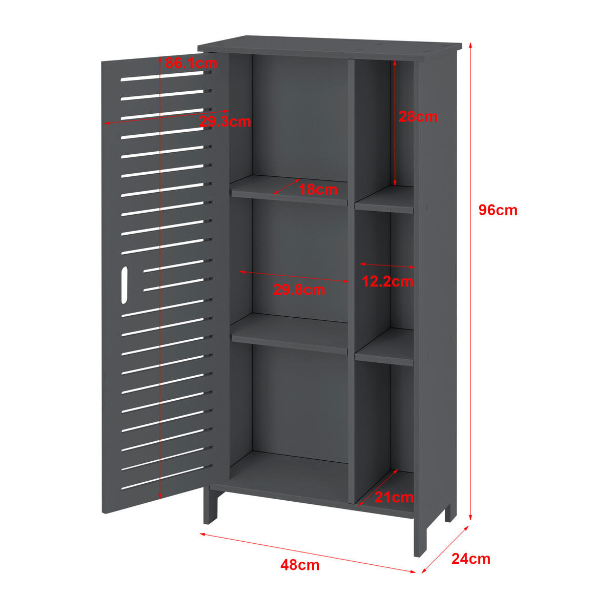 SEITENSCHRANK Vansbro - Dunkelgrau, Kunststoff (48/96/24cm) - [en.casa]
