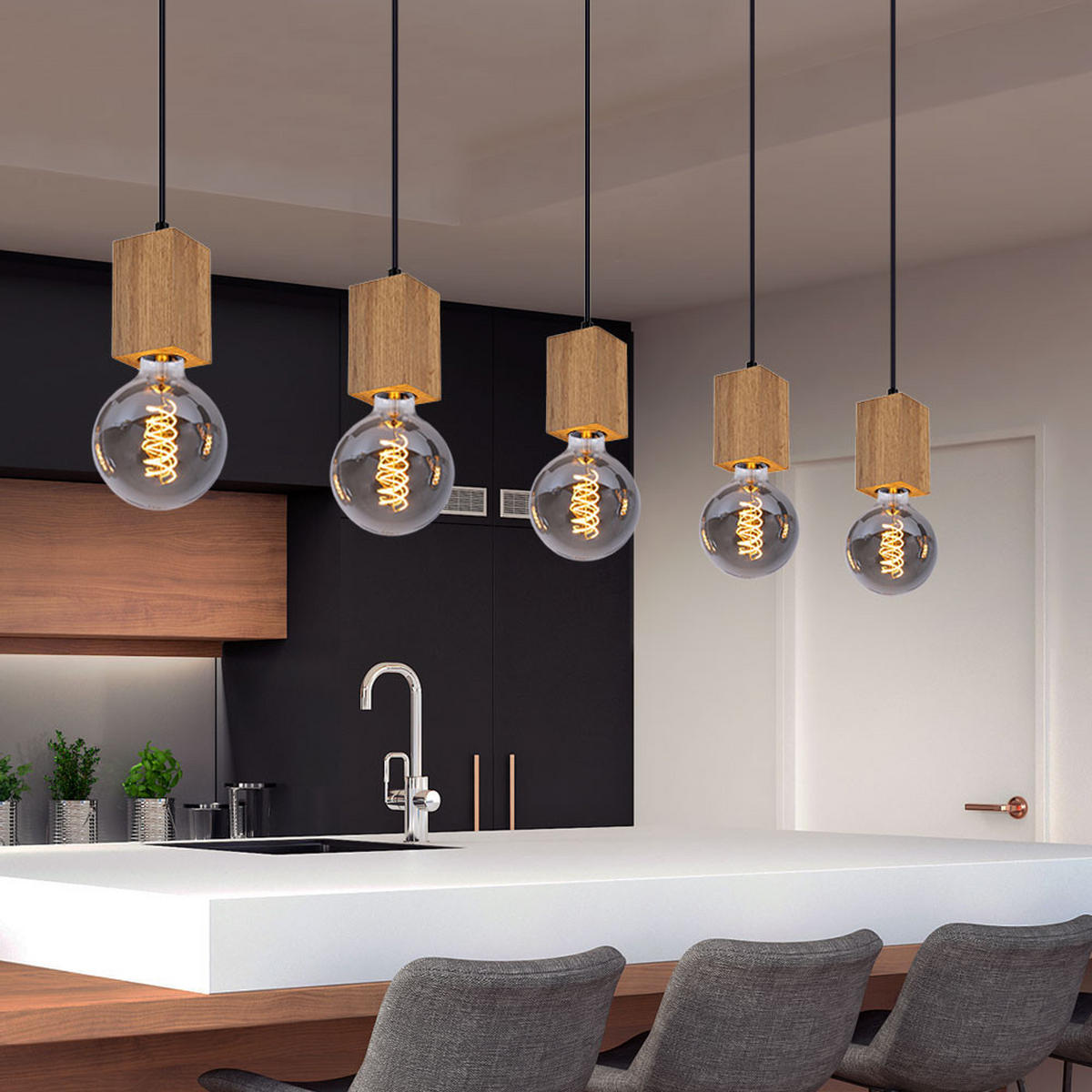 HÄNGELEUCHTE 5 Flammig Holzoptik Braun - Braun, Metall (115/6/120cm) - Globo Lighting