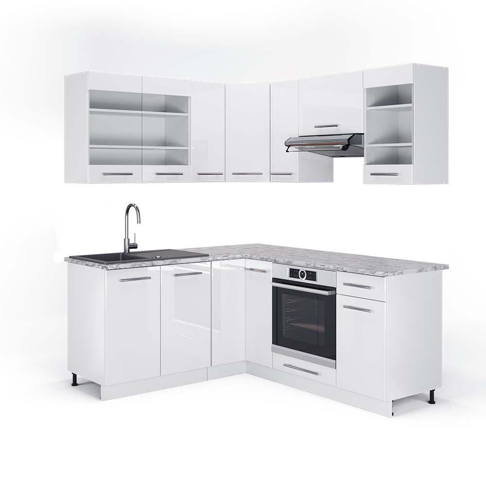 ECKKÜCHE Fame-Line Weiß Hochglanz/Weiß 160 x 190 cm, AP Marmor - Weiß Hochglanz/Weiß, Holzwerkstoff (190/81.6/60cm) - Vicco