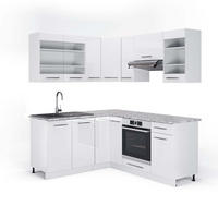 ECKKÜCHE Fame-Line Weiß Hochglanz/Weiß 160 x 190 cm, AP Marmor - Weiß Hochglanz/Weiß, Holzwerkstoff (190/81.6/60cm) - Vicco