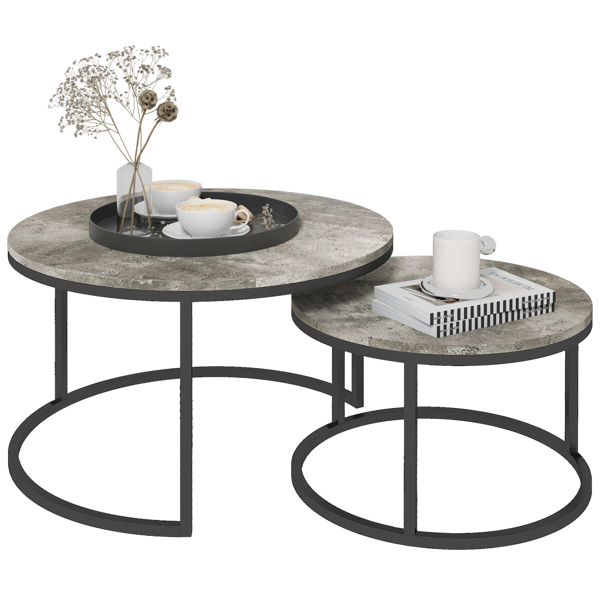 COUCHTISCH-SET, MDF, Grau - Grau, Holzwerkstoff (78.5/78.5/46.5cm) - HOMCOM