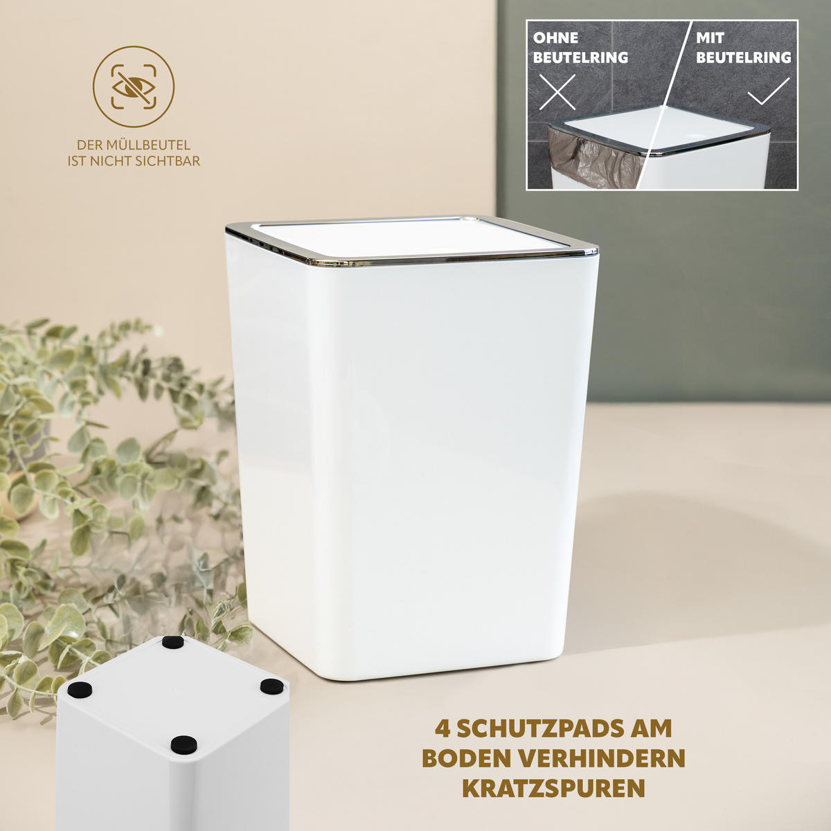 KOSMETIKEIMER SAVONA 6 Liter, weiß, Kunststoff - Weiß, Kunststoff (18/24.5/18cm) - bremermann