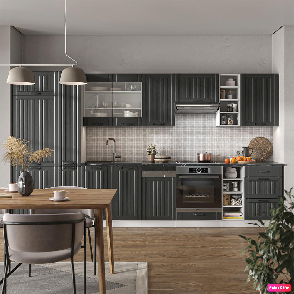 KÜCHENZEILE Fame-Line Anthrazit Landhaus/Weiß 355 cm, AP Marmor - Dunkelgrau/Weiß, Holzwerkstoff (355/81.6/60cm) - Vicco